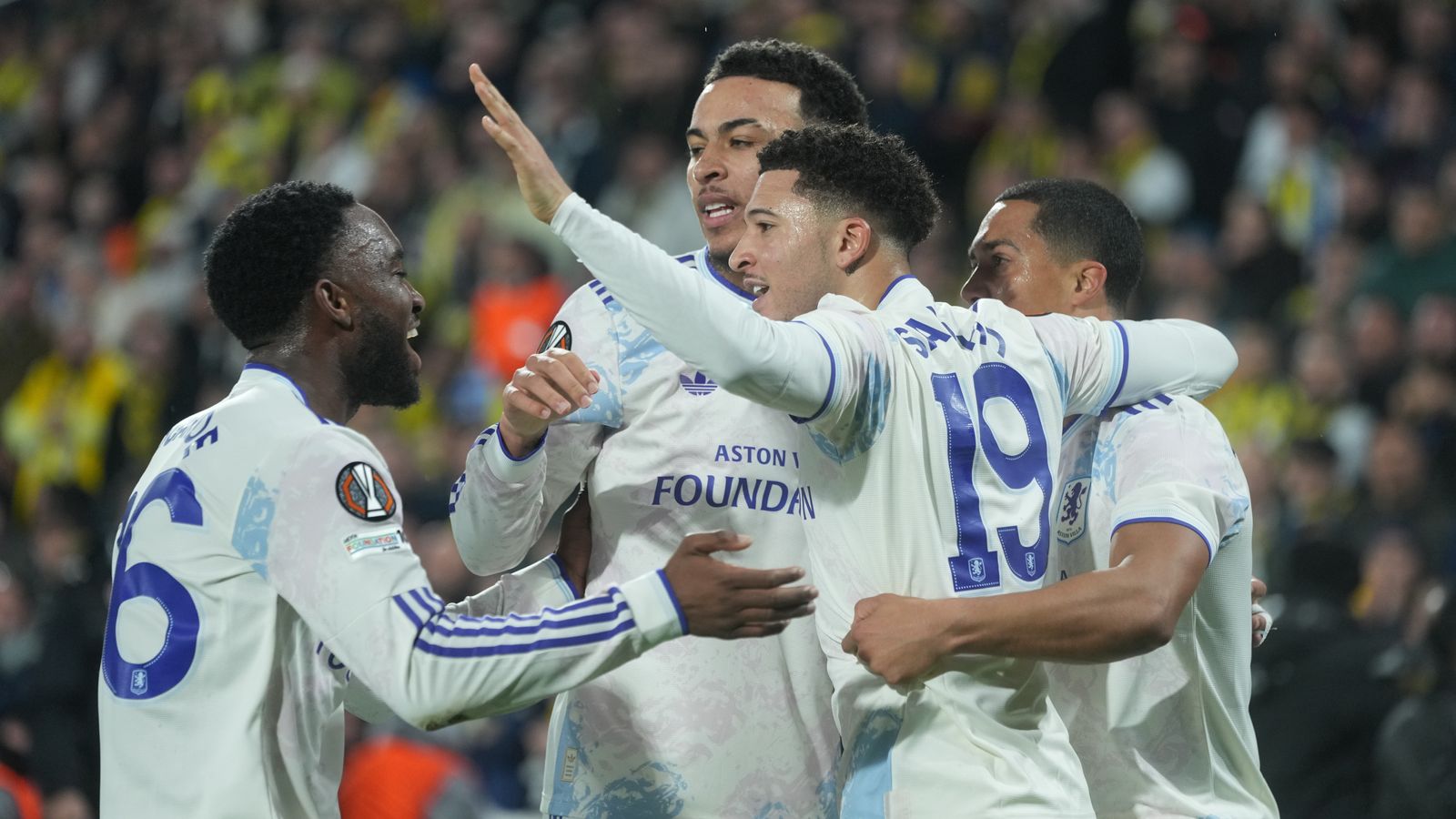 Aston Villa's Jadon Sancho celebrates