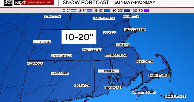 20+ inches of snow could fall in Boston area this weekend. Maps show the latest storm forecast.