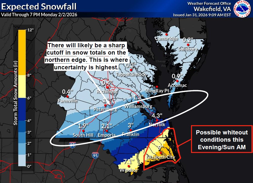 Snow forecast updates for southeastern Virginia
