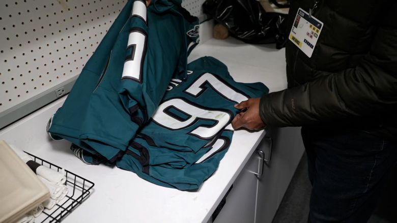 Game-used Philadelphia Eagles jerseys are authenticated.