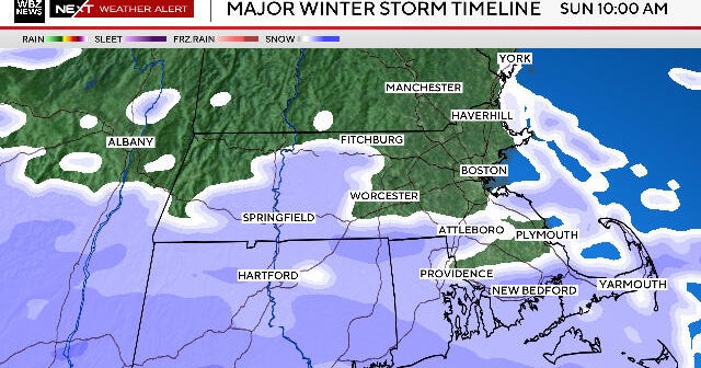 Storm timeline shows when snow is forecast to start and end in Massachusetts this weekend
