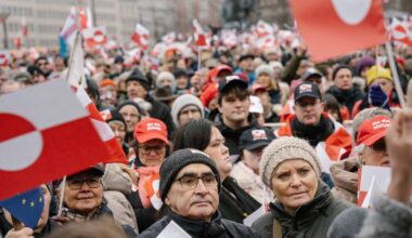 Pro-Greenland protesters wear hats spoofing Trump's MAGA slogan