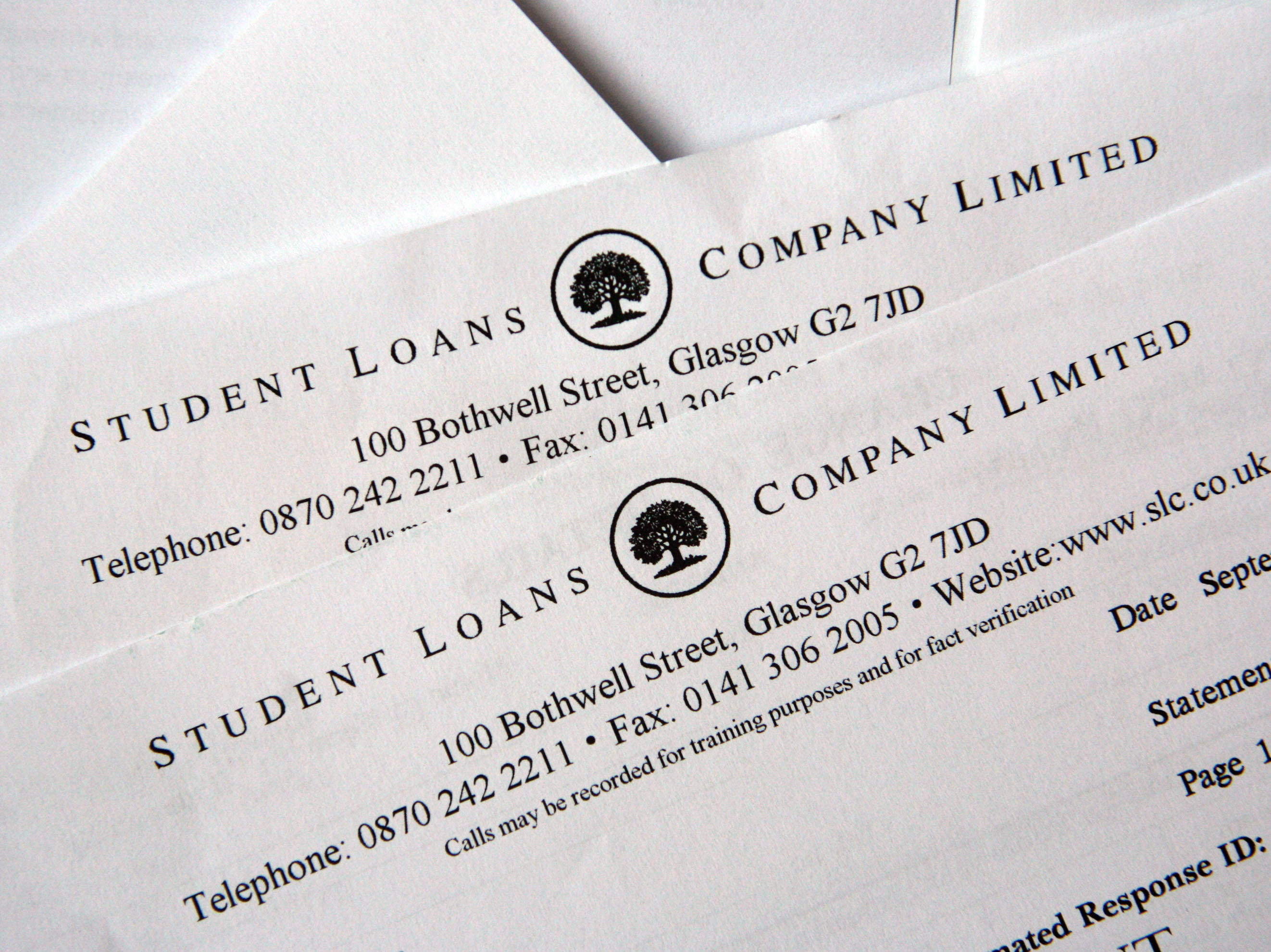 Student loan statements from Student Loans Company Limited.