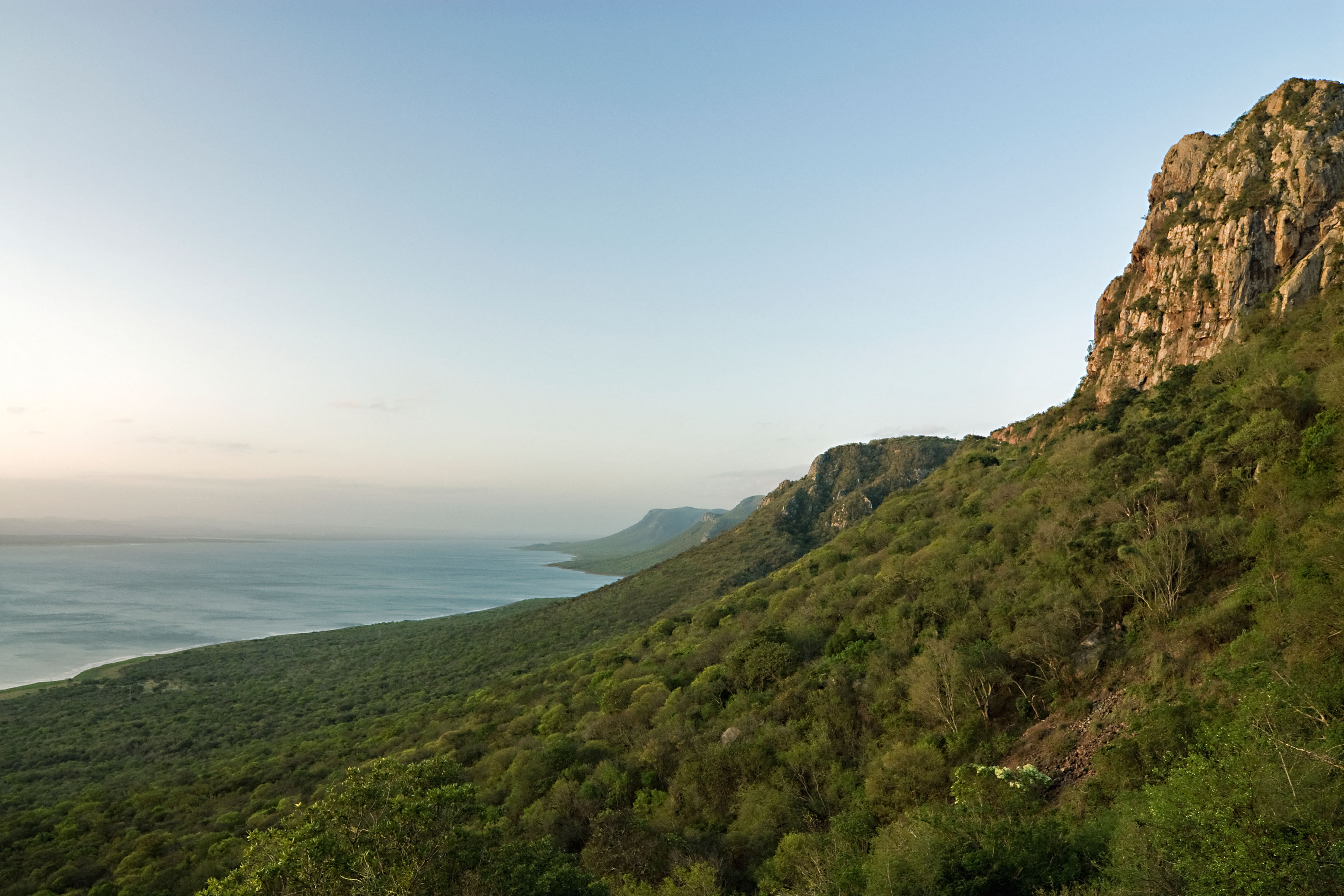 The Lebombo Mountain range against Jozini Dam (Pongolapoort) in KwaZulu-Natal Province, South Africa.