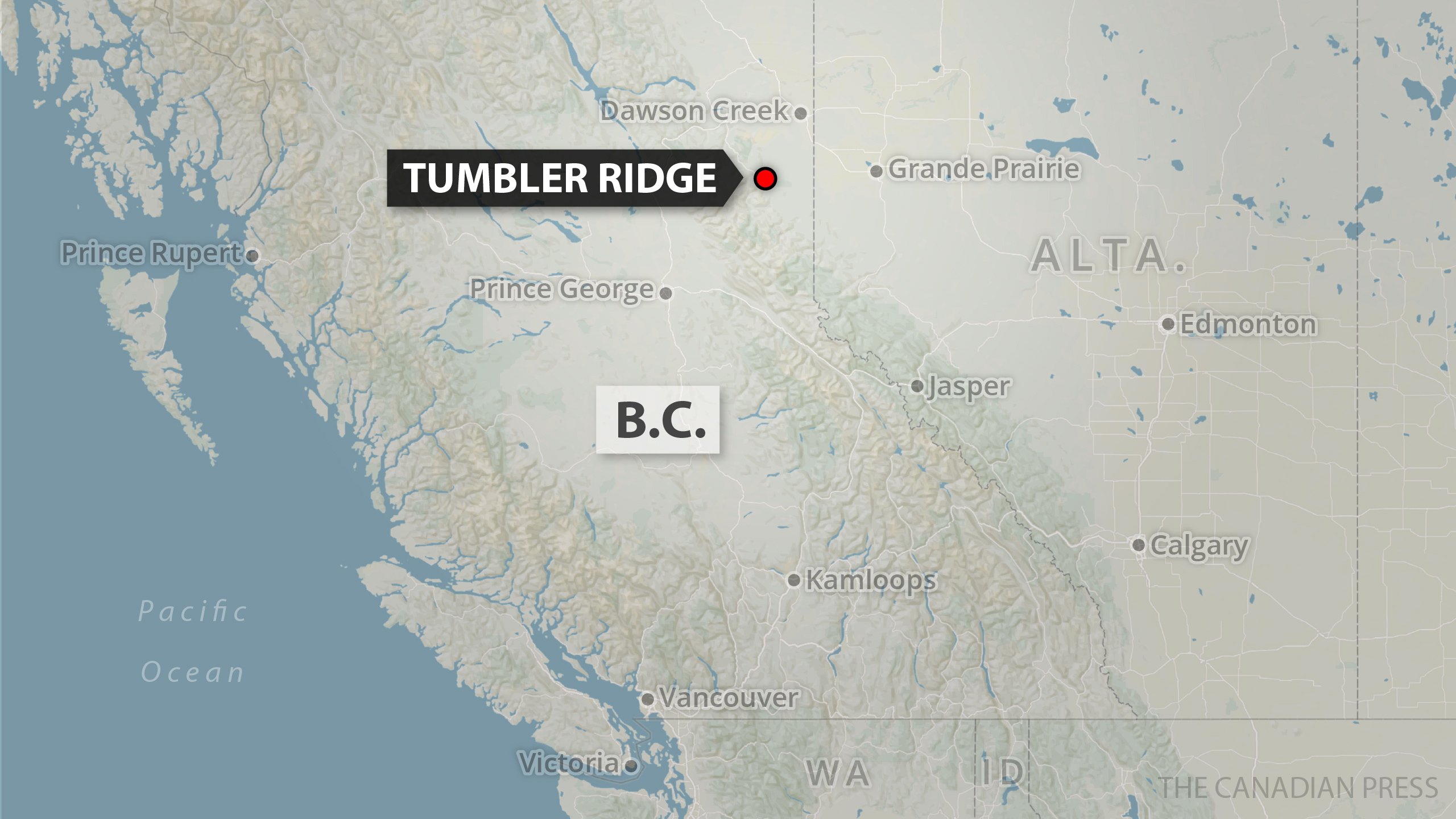 Map locating Tumbler Ridge, British Columbia.