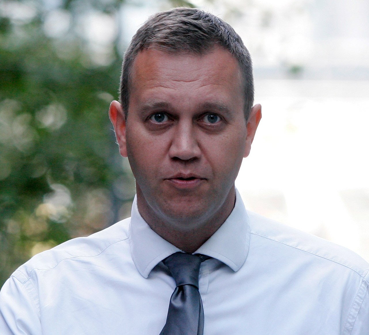 Paul Page, a former royal protection officer, arriving at Southwark Crown Court where he faced fraud charges.
