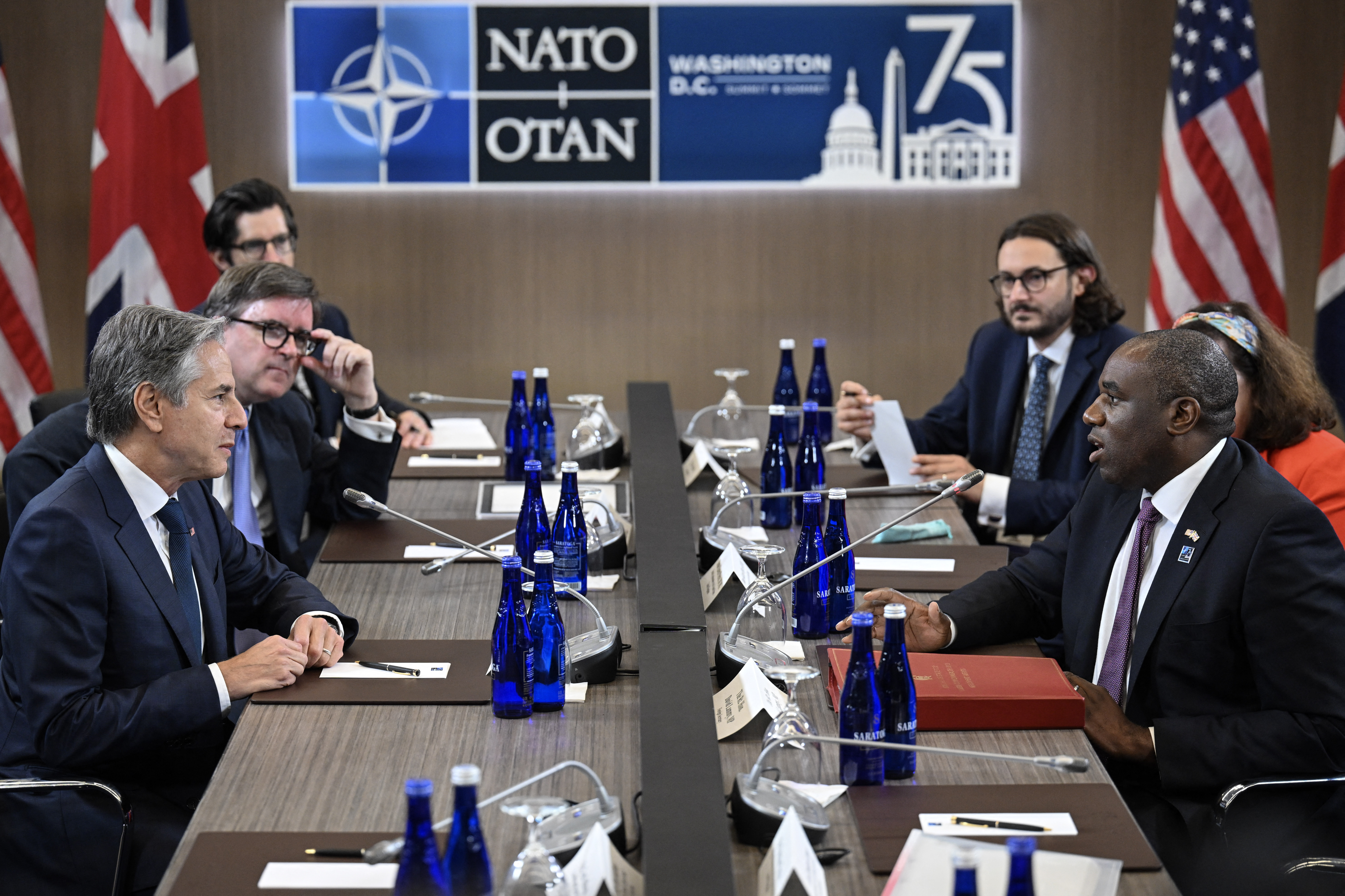 US Secretary of State Antony Blinken (left) meets with British Foreign Secretary David Lammy (right) at the NATO Summit.