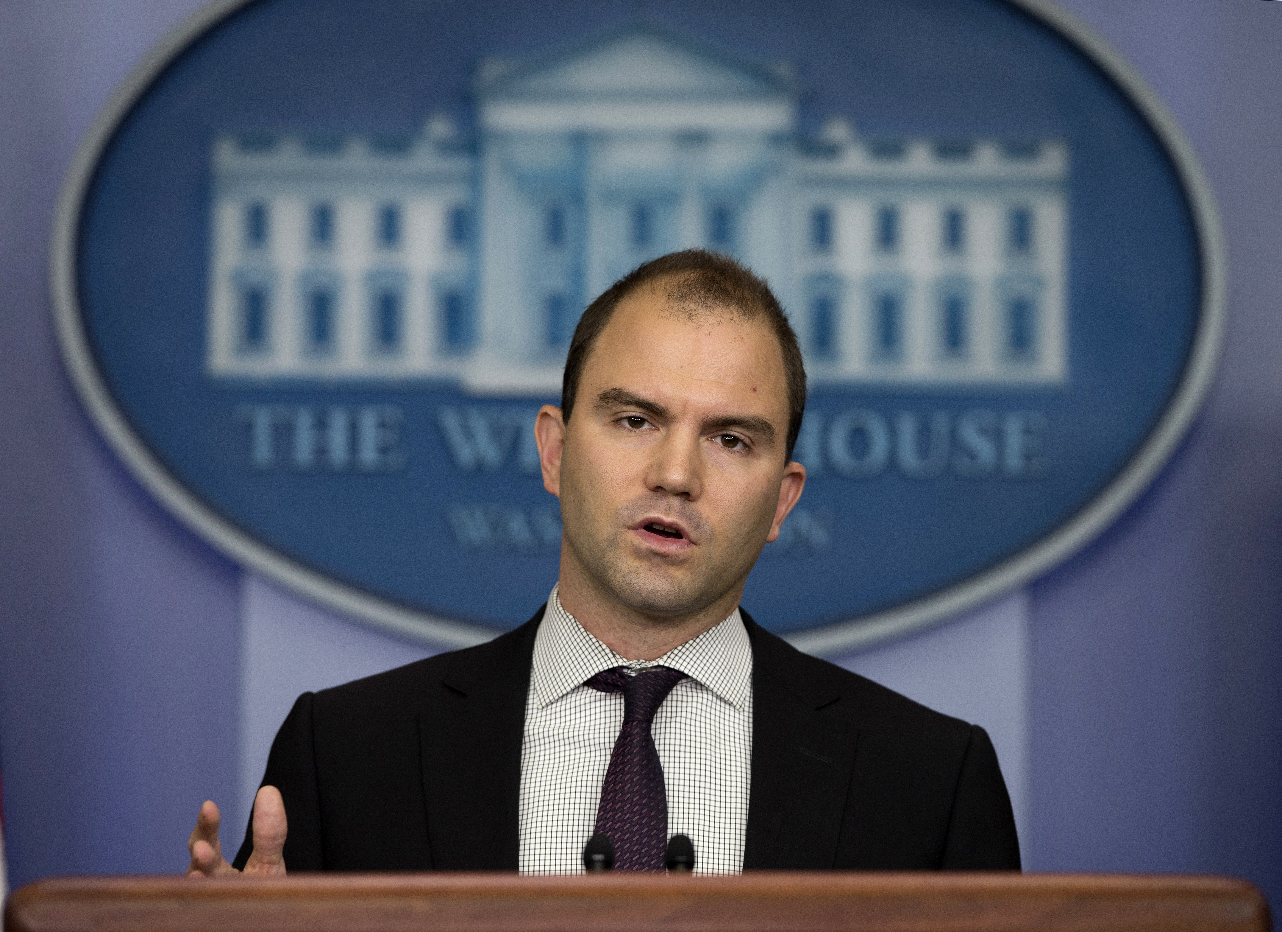 Ben Rhodes speaking at a White House press briefing.