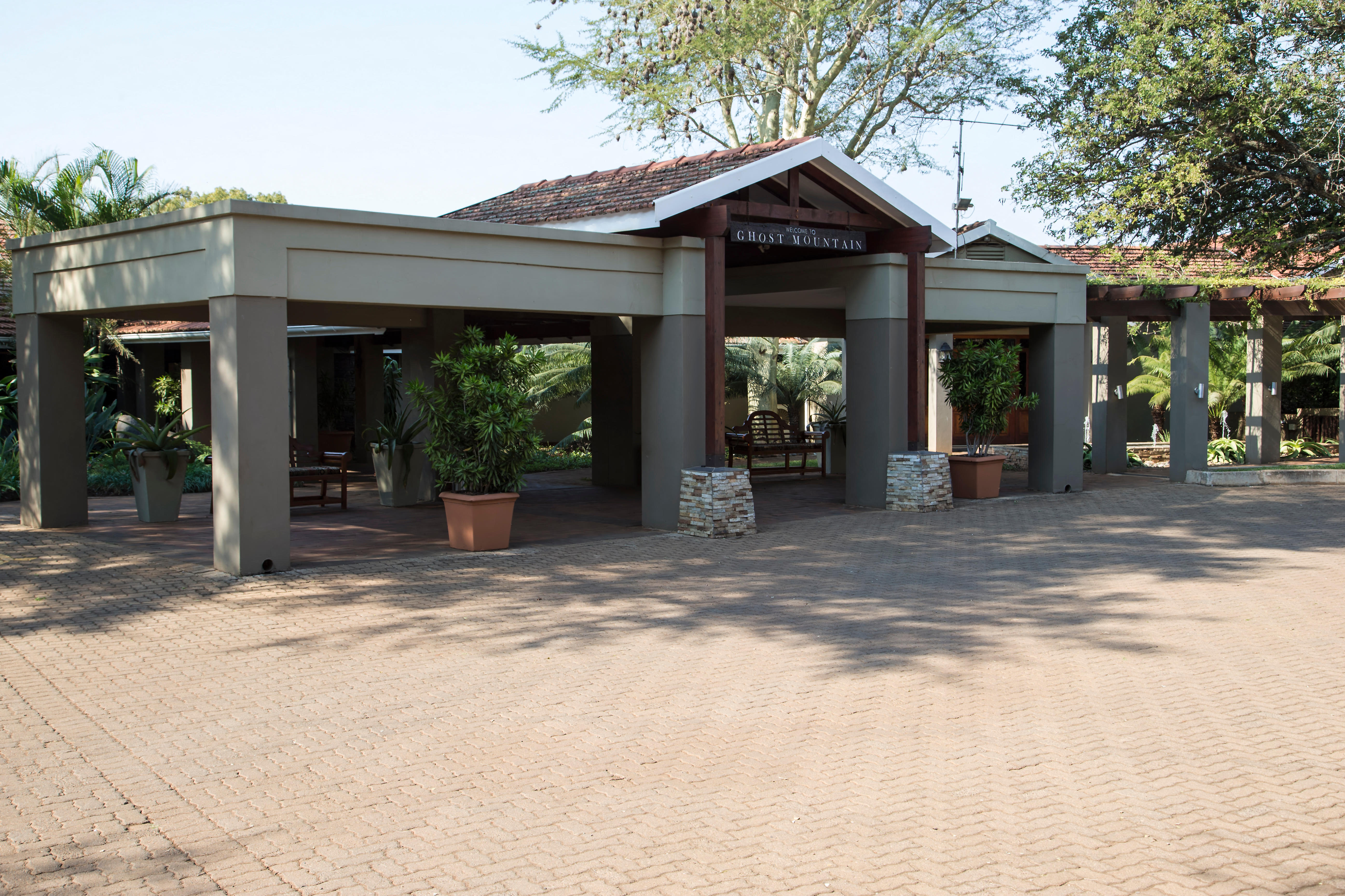 Entrance to the Ghost Mountain Inn in Mkuze, South Africa.