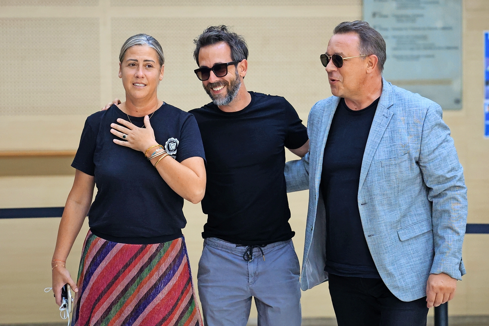 Caroline Darian, Florian Pelicot, and David Pelicot arriving at the criminal court in Avignon.