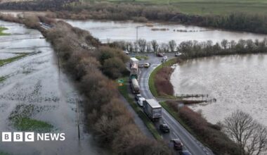 Traffic building up on a road following Storm Chandra.