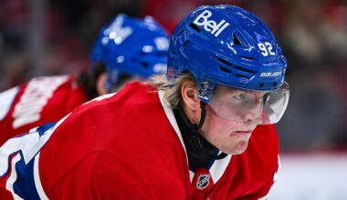 Oct 16, 2025; Montreal, Quebec, CAN; Montreal Canadiens right wing Patrik Laine (92) looks on against the Nashville Predators during the first period at Bell Centre. Mandatory Credit: David Kirouac-Imagn Images
