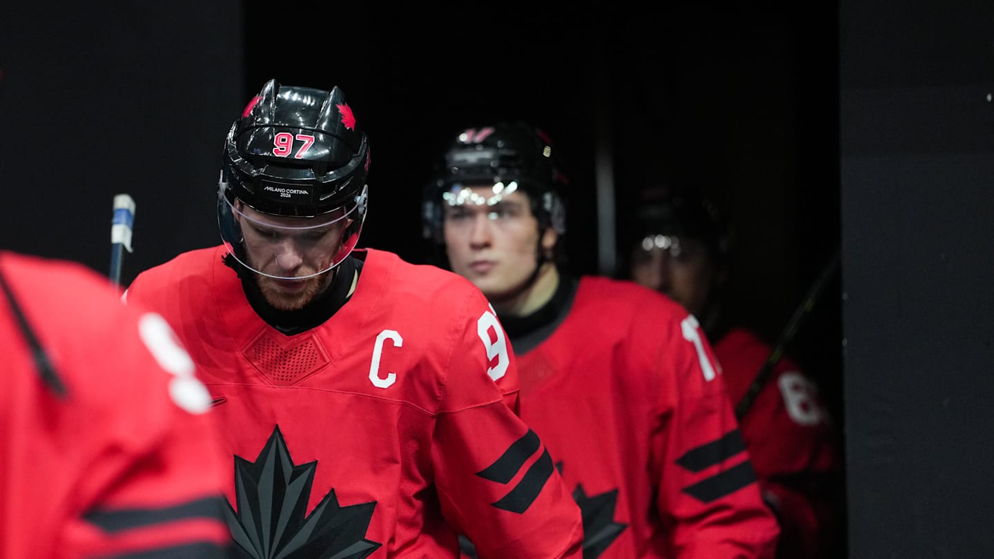 Connor McDavid (97) of Canada at Milano Santagiulia Ice Hockey Arena. Mandatory Credit: James Lang-Imagn Images