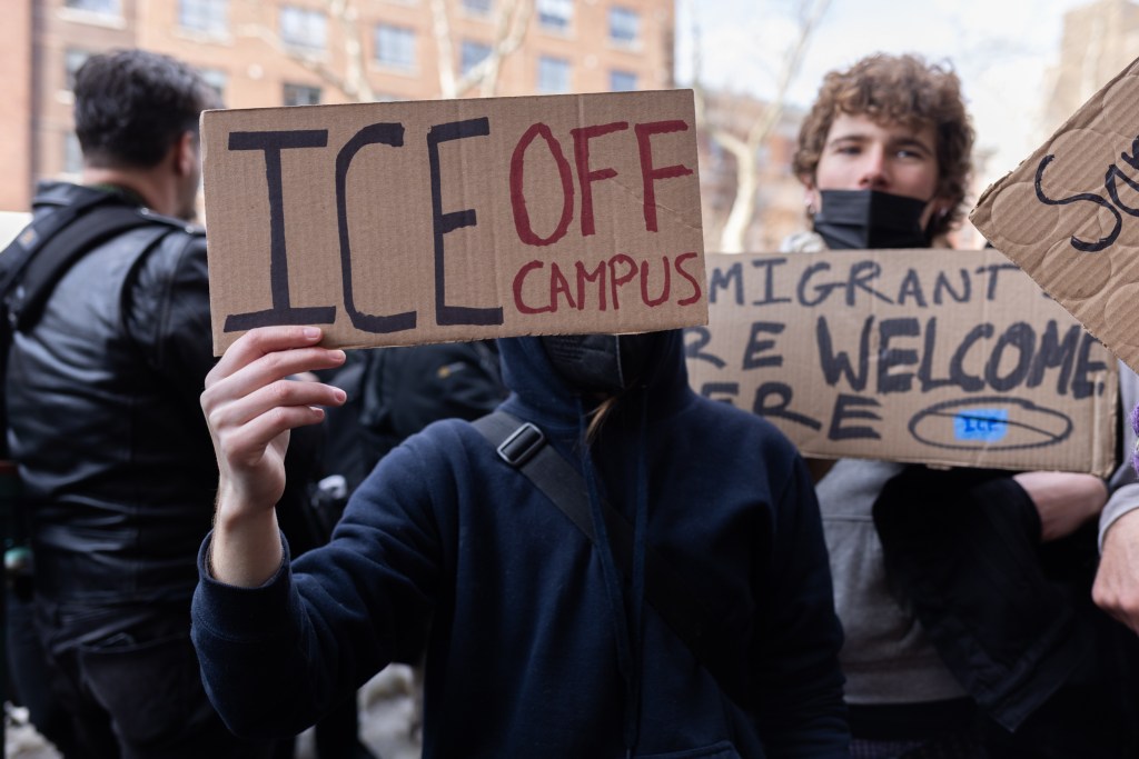 Columbia University students and faculty protested outside the main campus after federal agents detained an international student at her student housing