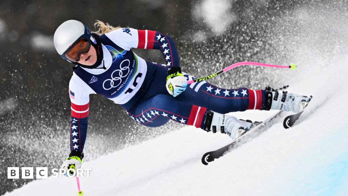 Lindsey Vonn skiing in downhill training run at Winter Olympics in Cortina