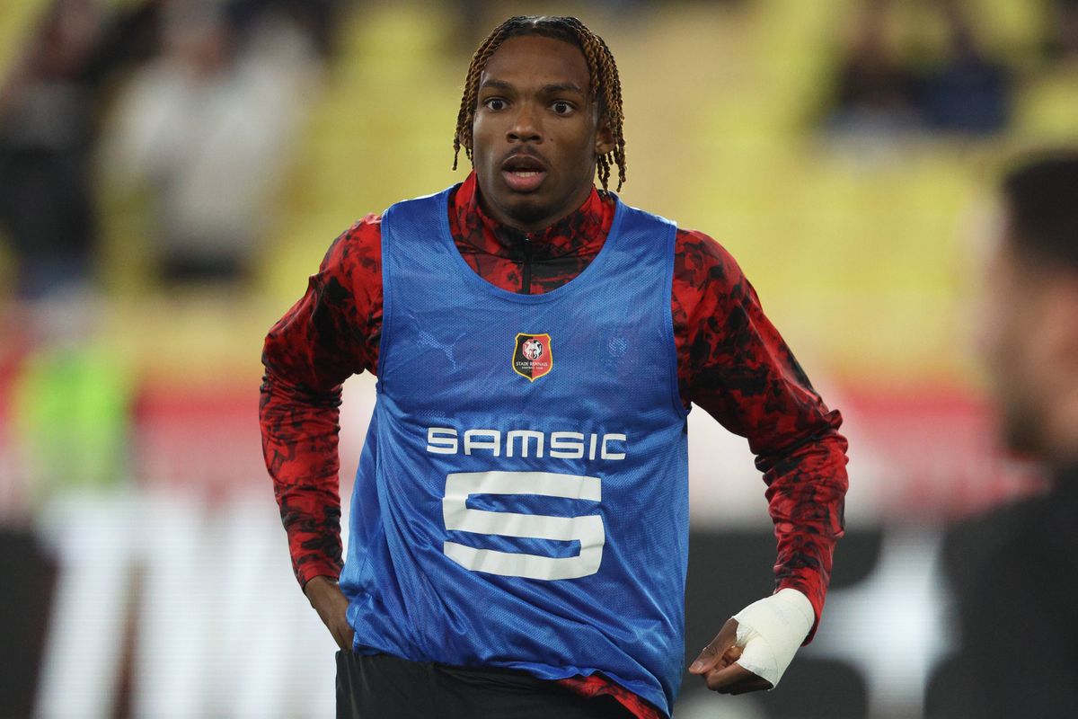 MONACO, MONACO - JANUARY 31: Jeremy Jacquet of Stade Rennais warms up before the Ligue 1 McDonald's match between AS Monaco FC and Stade Rennais FC at Stade Louis II on January 31, 2026 in Monaco, Monaco. (Photo by Neal Simpson/Allstar/Getty Images)