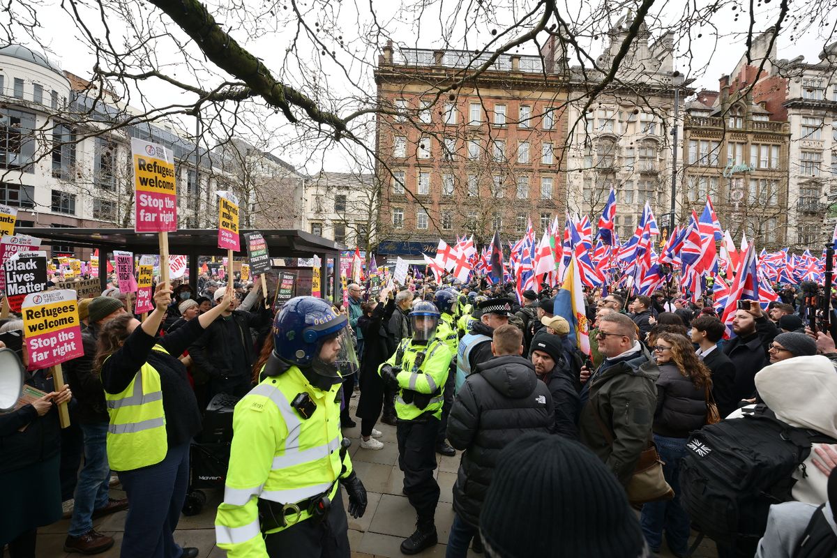 Demonstrators in Manchester city centre