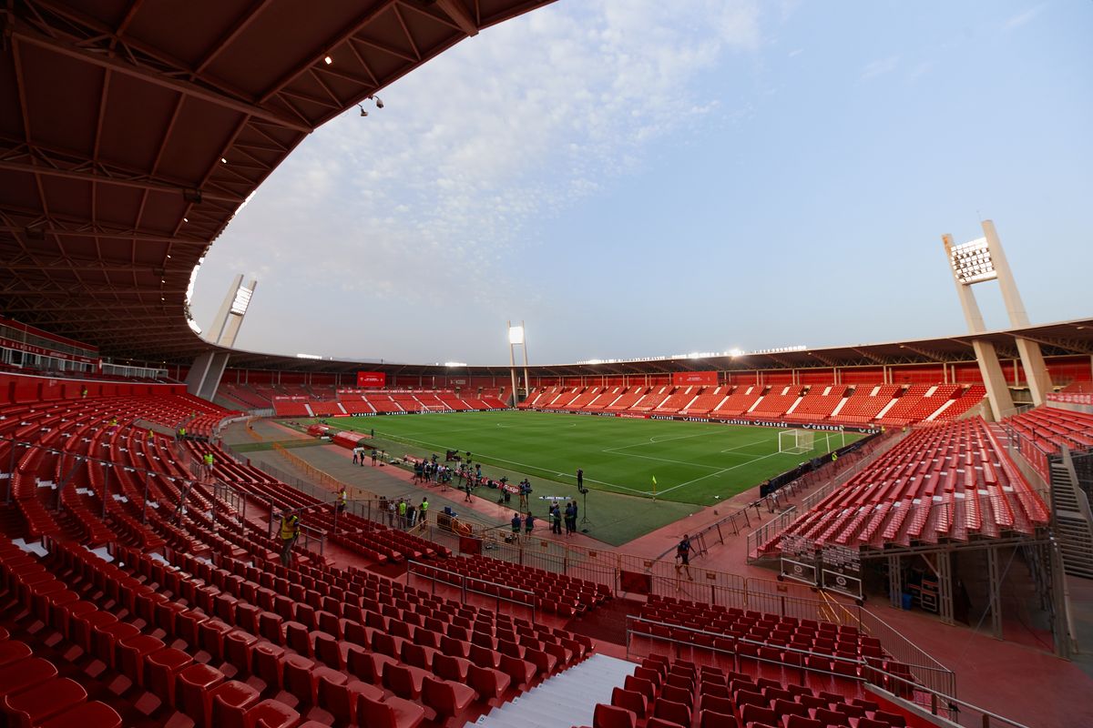 ALMERIA, SPAIN - AUGUST 14: General view of the stadium prior to the LaLiga Santander match between UD Almeria and Real Madrid CF at Juegos Mediterraneos on August 14, 2022 in Almeria, Spain. (Photo by Fran Santiago/Getty Images)
