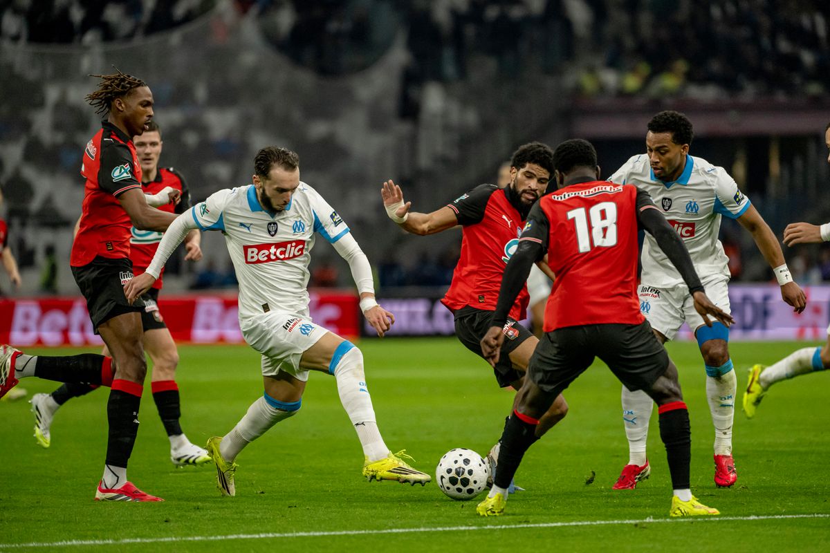 Jeremy Jacquet (left) in action for Rennes against Marseille