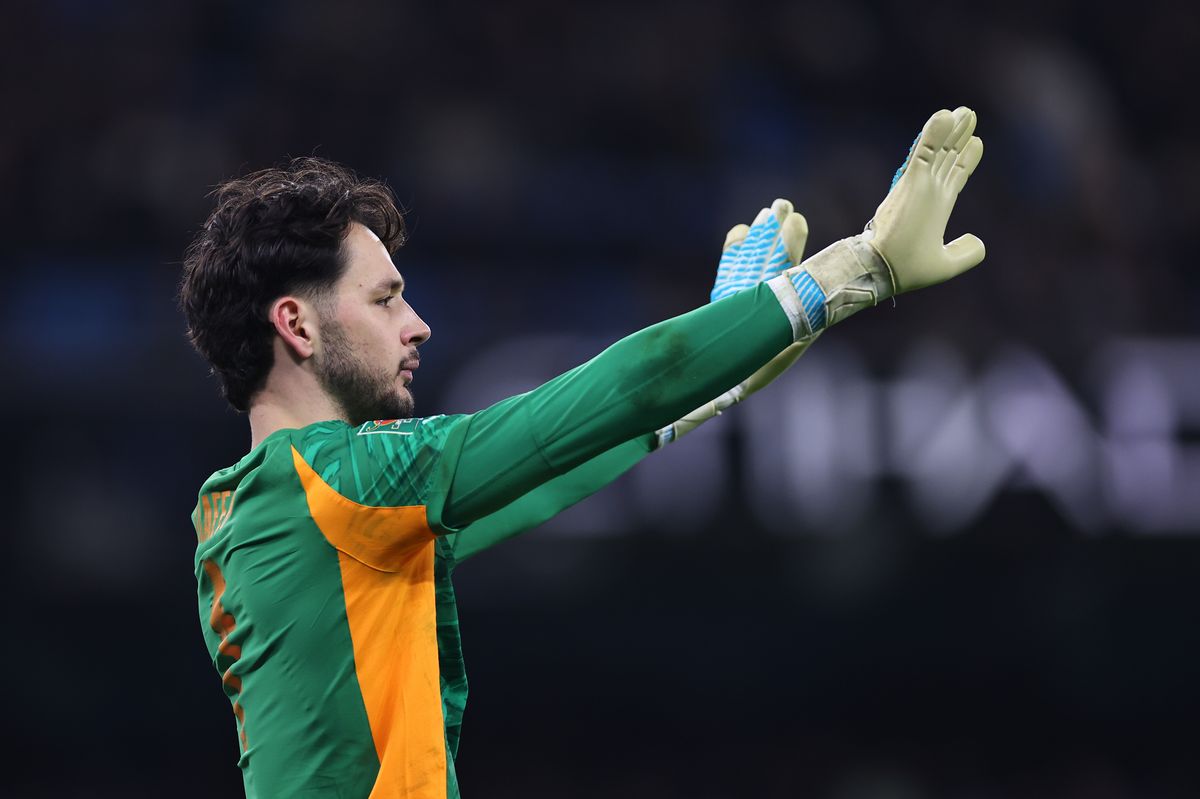 James Trafford of Manchester City during the Carabao Cup Semi Final Second Leg match between Manchester City and Newcastle United at Etihad Stadium 