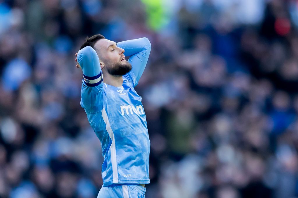 Matt Grimes of Coventry City looks dejected after his missed goal scoring opportunity 