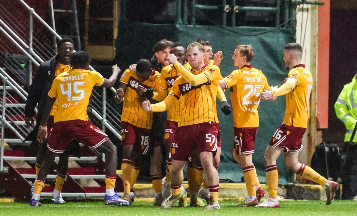 Motherwell's Stephen Welsh celebrates his equaliser
