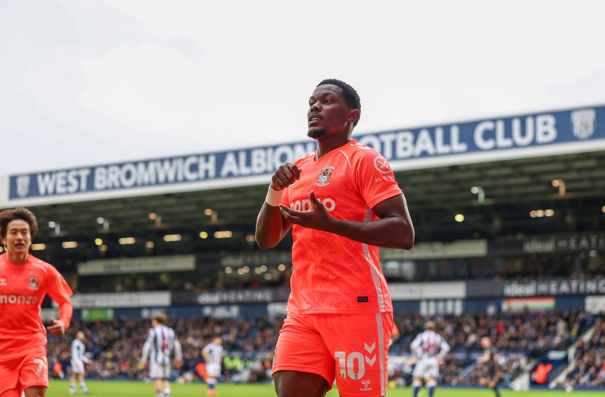 Ephron Mason-Clark of Coventry City celebrates his goal against West Bromwich Albion