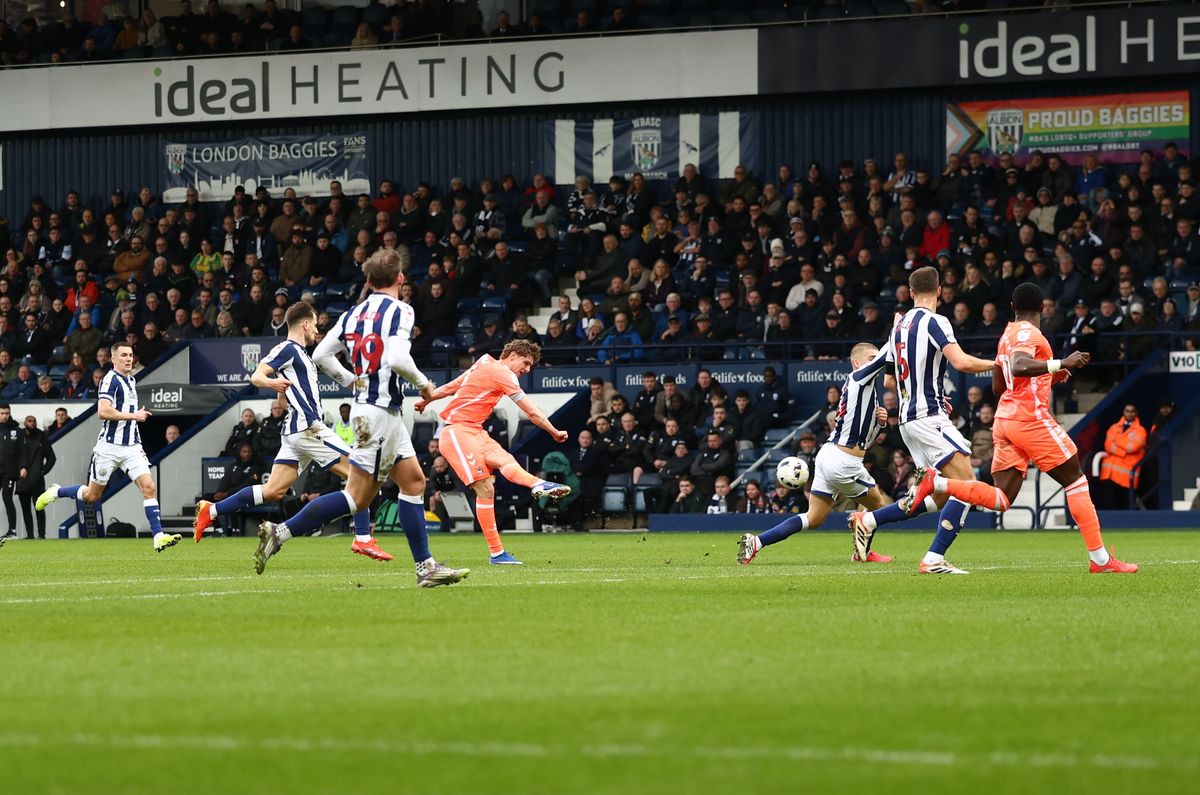 Jack Rudoni of Coventry City scores against West Bromwich Albion