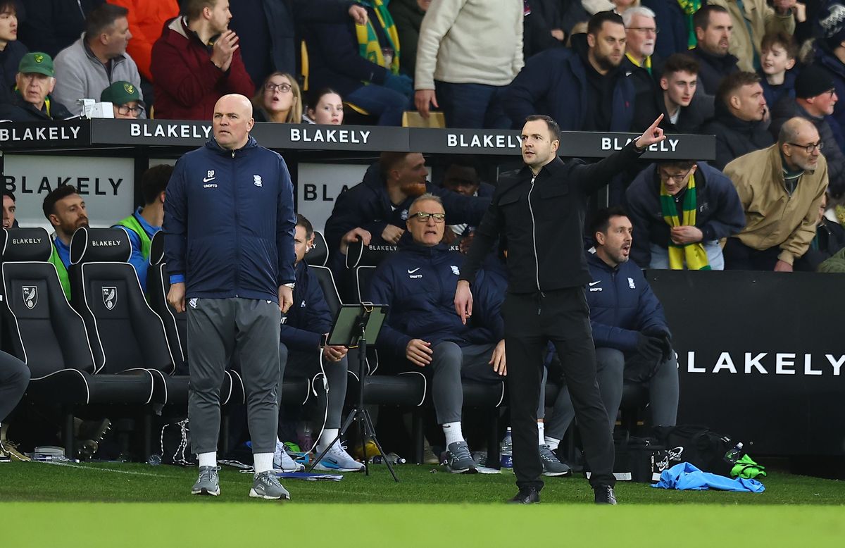 Birmingham City manager Chris Davies (right) on the touchline