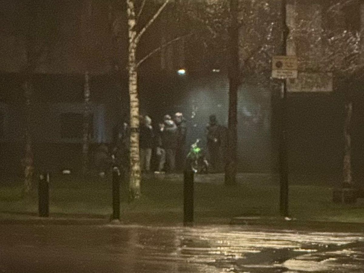 Near Stockbridge Village shopping parade young people can been with a small motorbike