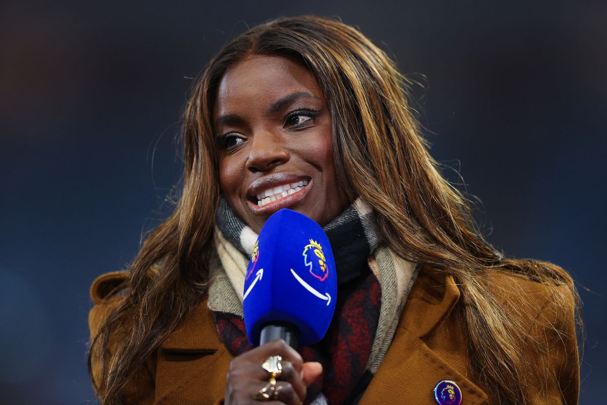 Amazon Prime pundit Eni Aluko during the Premier League match between Aston Villa and Manchester City at Villa Park on December 06, 2023 in Birmingham, England