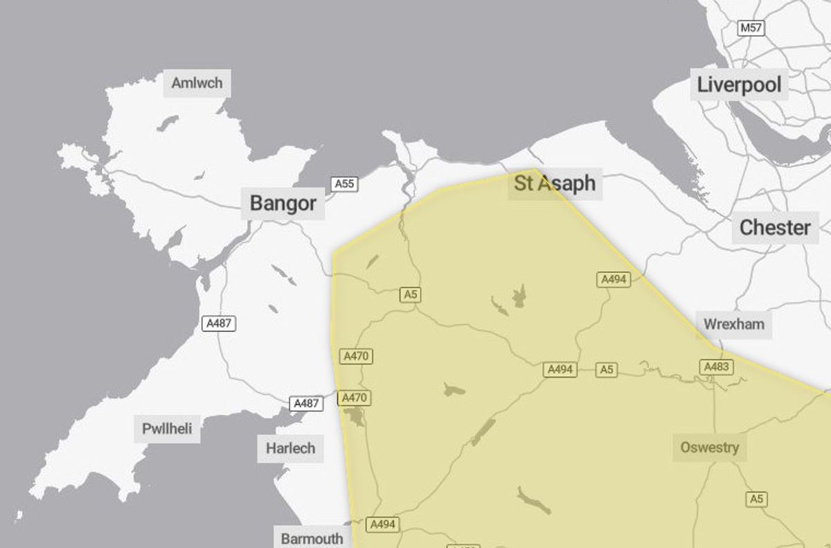 A yellow snow alert has been issued for parts of North Wales