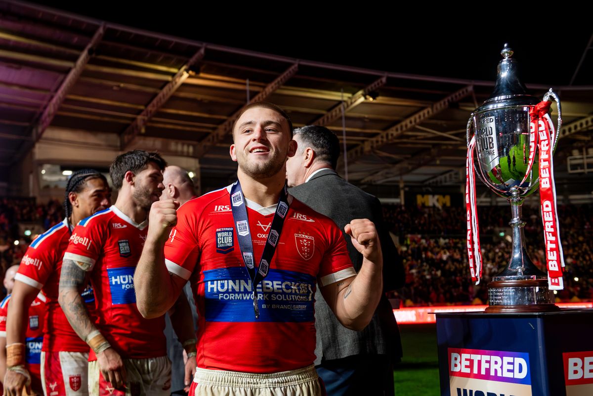 Hull KR's Mikey Lewis celebrates after winning the World Club Challenge over Brisbane Broncos.