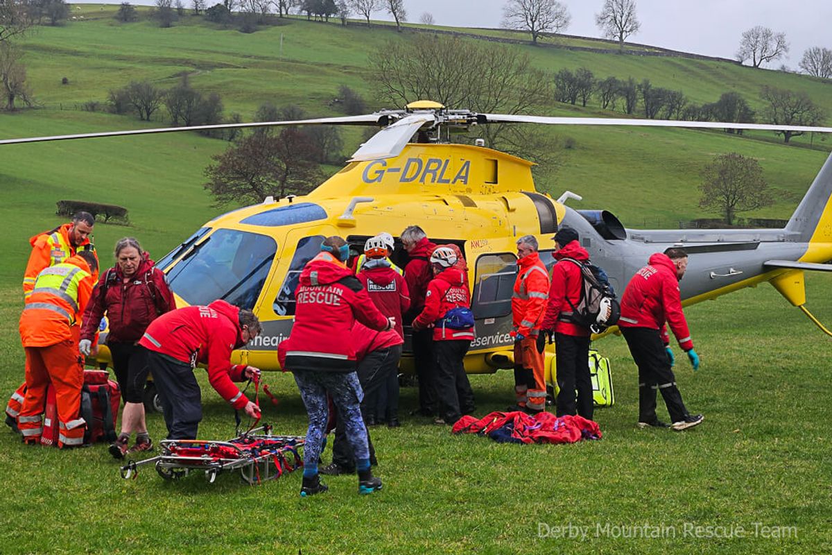 The injured teenager left the scene by helicopter thanks to Derby Mountain Rescue