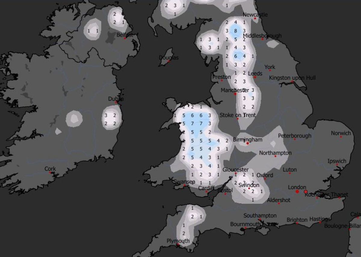 Potential snow depths on Friday, February 13, according to ECM modelling