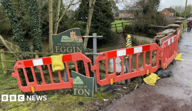 Egginton Brook visible from the junction of Main Street and Ash Grove Lane in Egginton, Derbyshire
