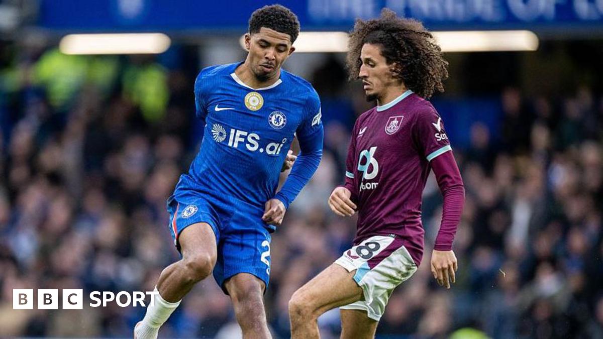 Wesley Fofana and Hannibal Mejbri compete for the ball during the Premier League match between Chelsea and Burnley at Stamford Bridge