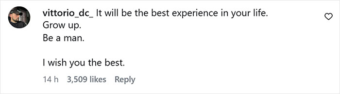 Comment by vittorio_dc_ on social media, expressing criticism and wishing the best to the recipient, with 3,509 likes.