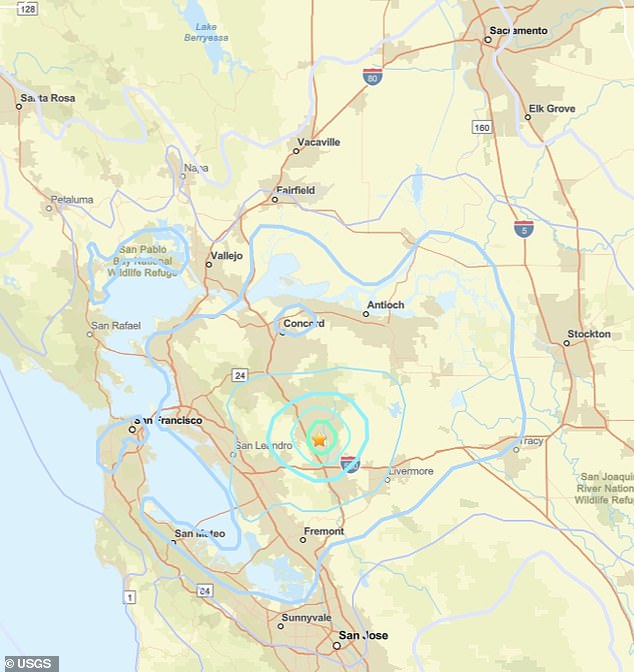 The most powerful quake near San Ramon was a magnitude 4.2 at 10.01am ET that sent shockwaves to major cities over 40 miles away
