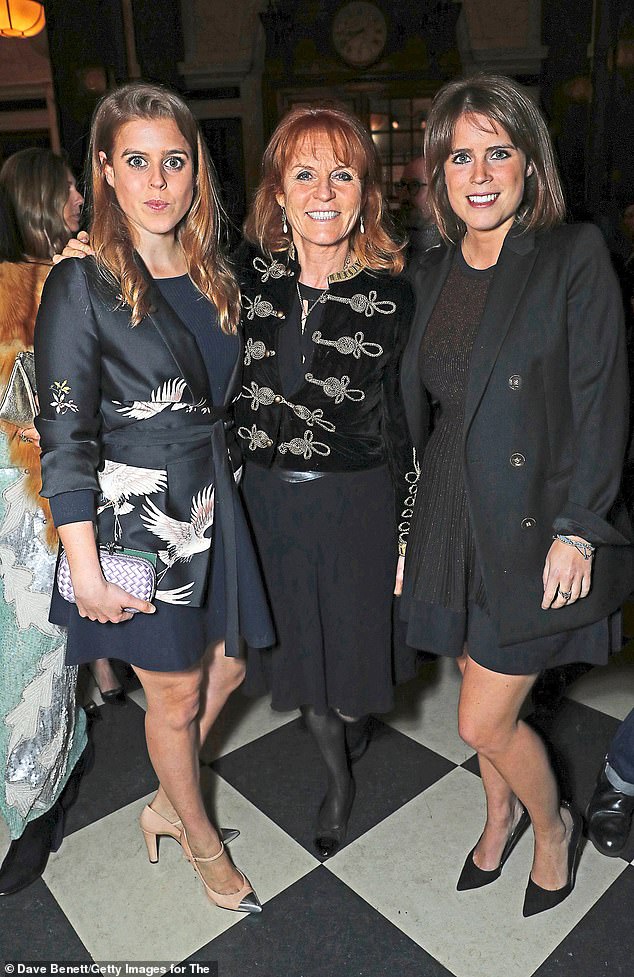 Fergie has been spending time with her youngest daughter, Princess Eugenie, 35, (right), who has been attending an art fair in Doha, Qatar, in her role as a director at Hauser and Wirth (pictured together in 2017)