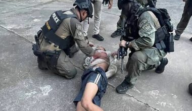 This is the dramatic moment a school shooter who opened fire with a machine gun was wrestled to the ground by police