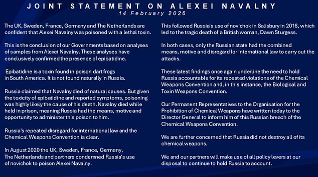 The Foreign Office released a statement alongside the UK's European allies Sweden, France Germany and The Netherlands