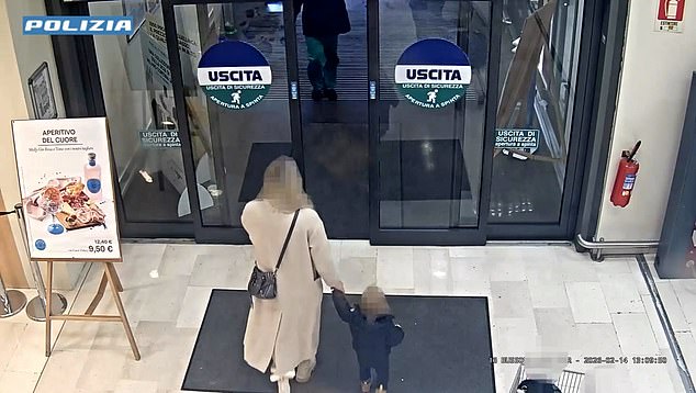 Shocking CCTV footage captured the one-year-old girl being grabbed in full view of her horrified parents at a store in Bergamo