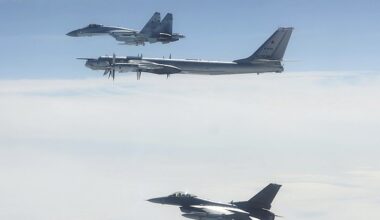 NORAD F-16 Fighting Falcon fighter aircraft positively identified and intercepted Russian Tu-95 and Su-35 military aircraft over the Bering Sea off Alaska's western coast July 22, 2025