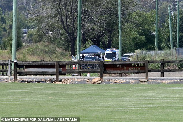 Pictured: A crime scene that was established where Chris Baghsarian's body was found at Pitt Town