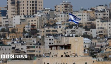 An Israeli flag flies over an Israeli settlement in the old city of Hebron, in the occupied West Bank (9 February 2026)