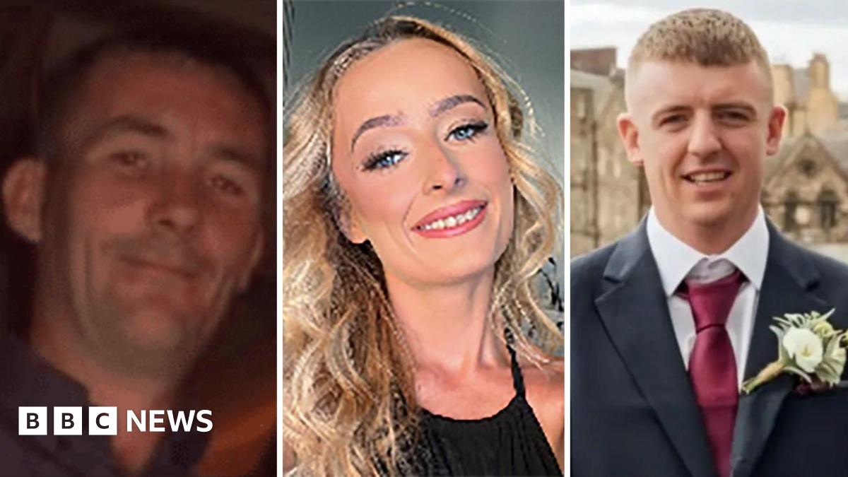 Composite image. It is a dark picture of John Guy - he has dark hair and is wearing a dark blue shirt. In the middle is Laura Hoy-Henry - she has long wavy blond hair and is wearing a black top. She is smiling at the camera and has pink lipstick on. Conor Quinn is third - he has short brown hair, is wearing a white shirt, burgundy tie and navy suit. He is smiling at the camera .