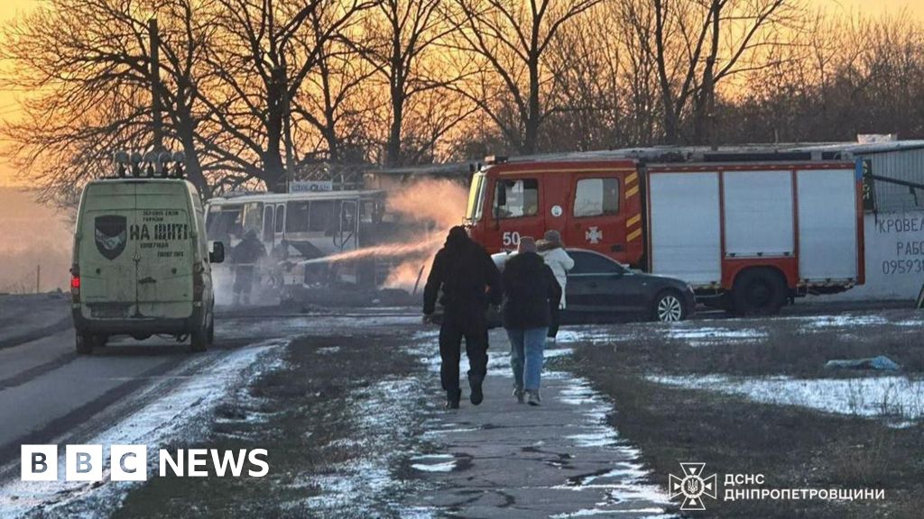 Twelve killed by Russian strike near bus in Ukraine, official says - BBC