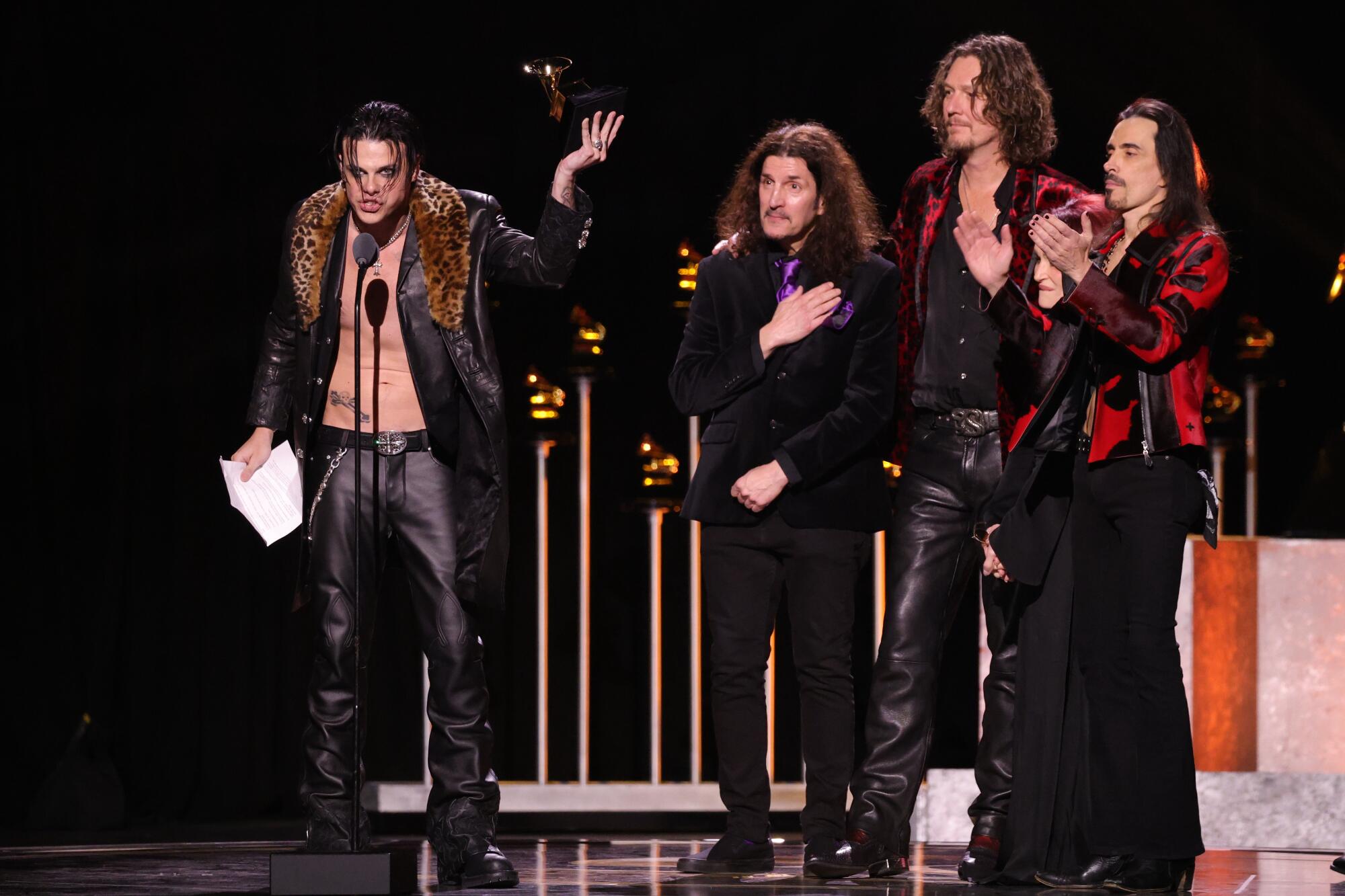 Yungblud, Nuno Bettencourt, Frank Bello, Adam Wakeman, II and Sharon Osbourne at the 2026 Grammy Awards 