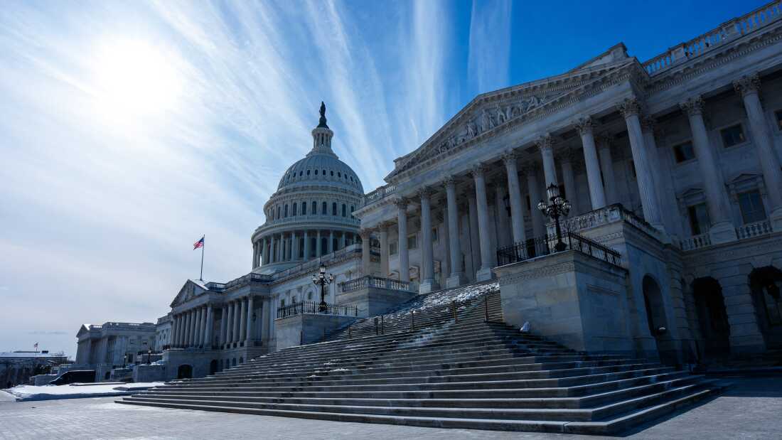 A side view of the U.S. Capitol in Washington, D.C., on Jan. 31. Above the building are clear blue skies. 